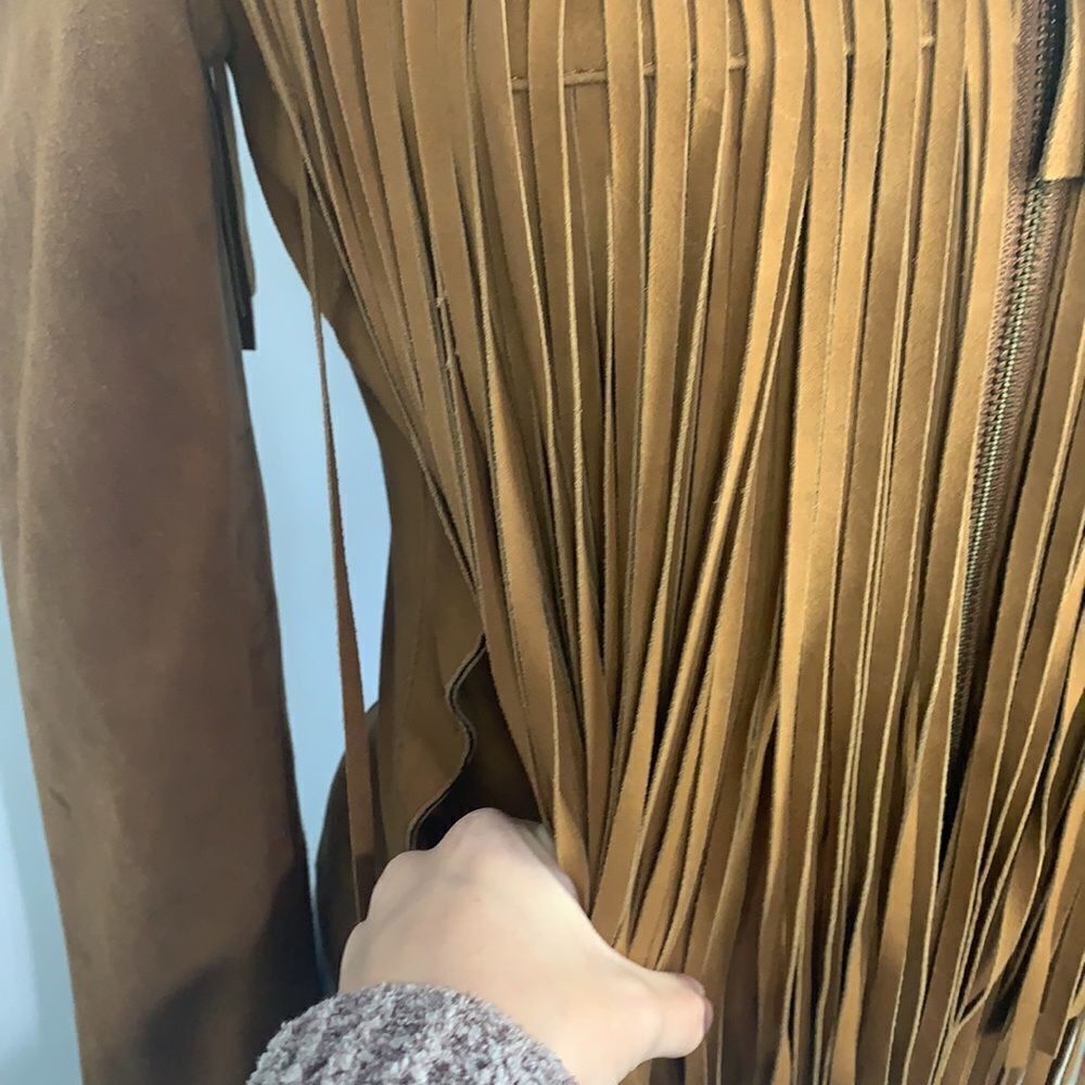 Mackage Tan Brown Suede Fringe Zip Jacket - Picture 4 of 11